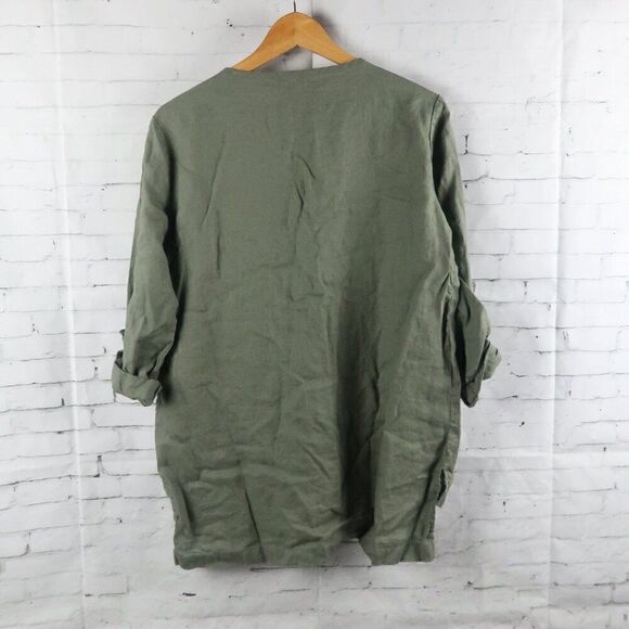 COMPANY ELLEN TRACY CAPER GREEN ROUND NECK 1/2 SLEEVE LINEN TUNIC TOP SIZE M - Picture 7 of 7